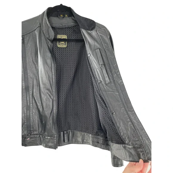 Hein Gerickle Mens Leather Moto Jacket Mock Neck Long Sleeve Size 38 Black - Picture 9 of 9